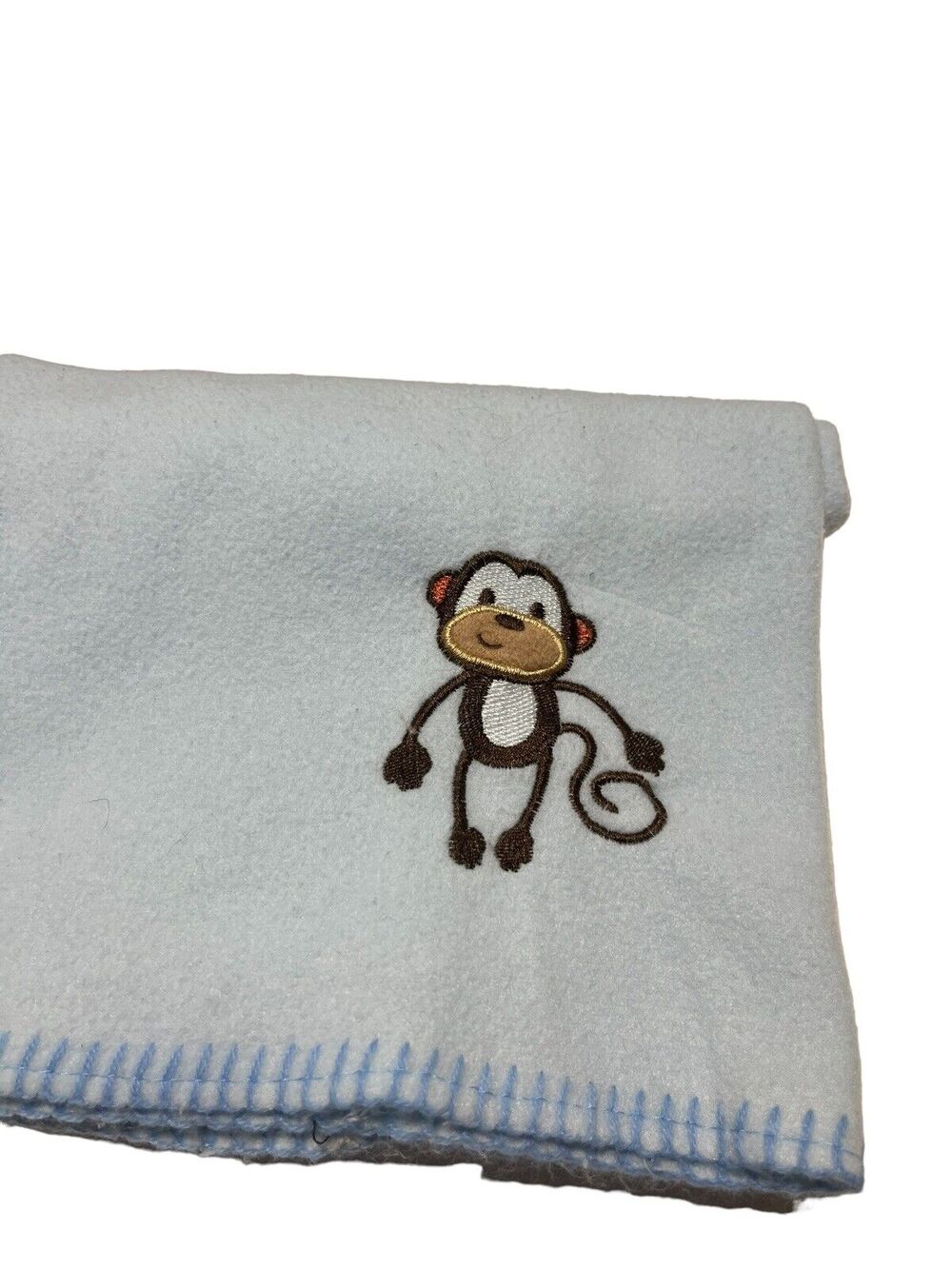 Garanimals Blue Fleece Monkey Baby Blanket Boy Edge Stitching